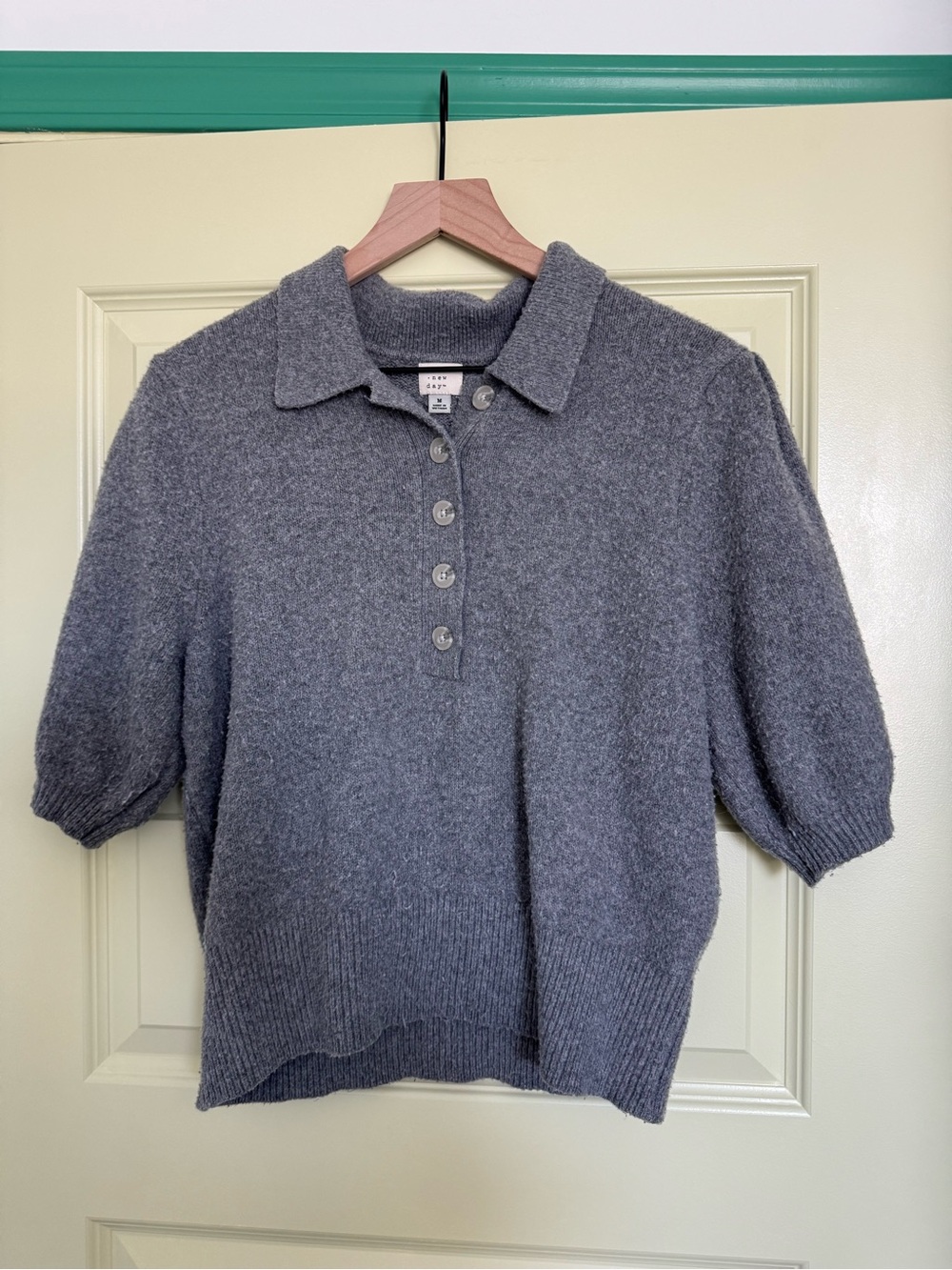 a new day Heather Gray Short-Sleeve Polo Knit Sweater